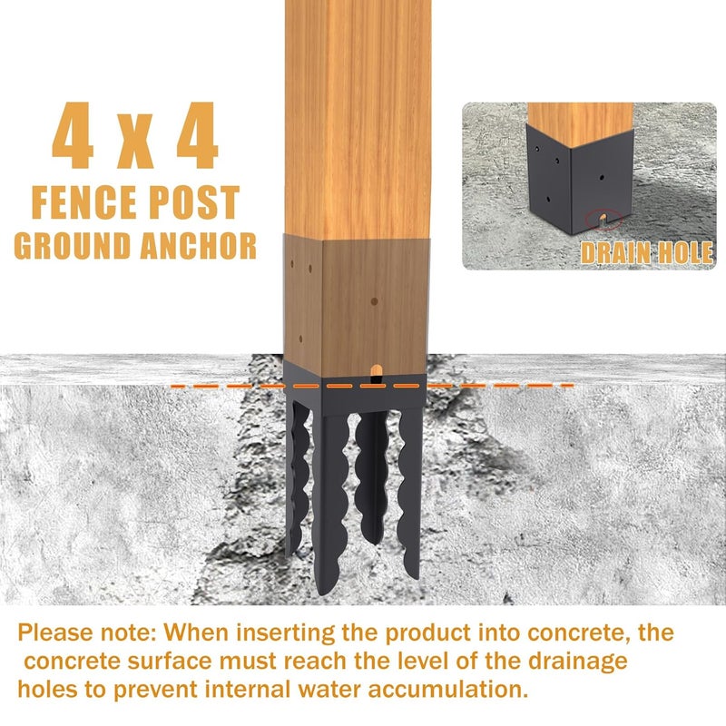 TAYORY 4x4 Post Base Holder Ground Spike, 4 Pcs (Actual 3.6"x3.6") 4x4 Concrete Post Anchor，Black Powder Coated Post Spike for Pergola, Deck, Fence, Mailbox, etc. - Image 3